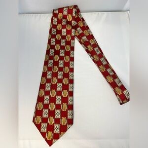 Vintage Christian Dior Silk Tie Red Geometric Necktie Designer Mens Tie Classic